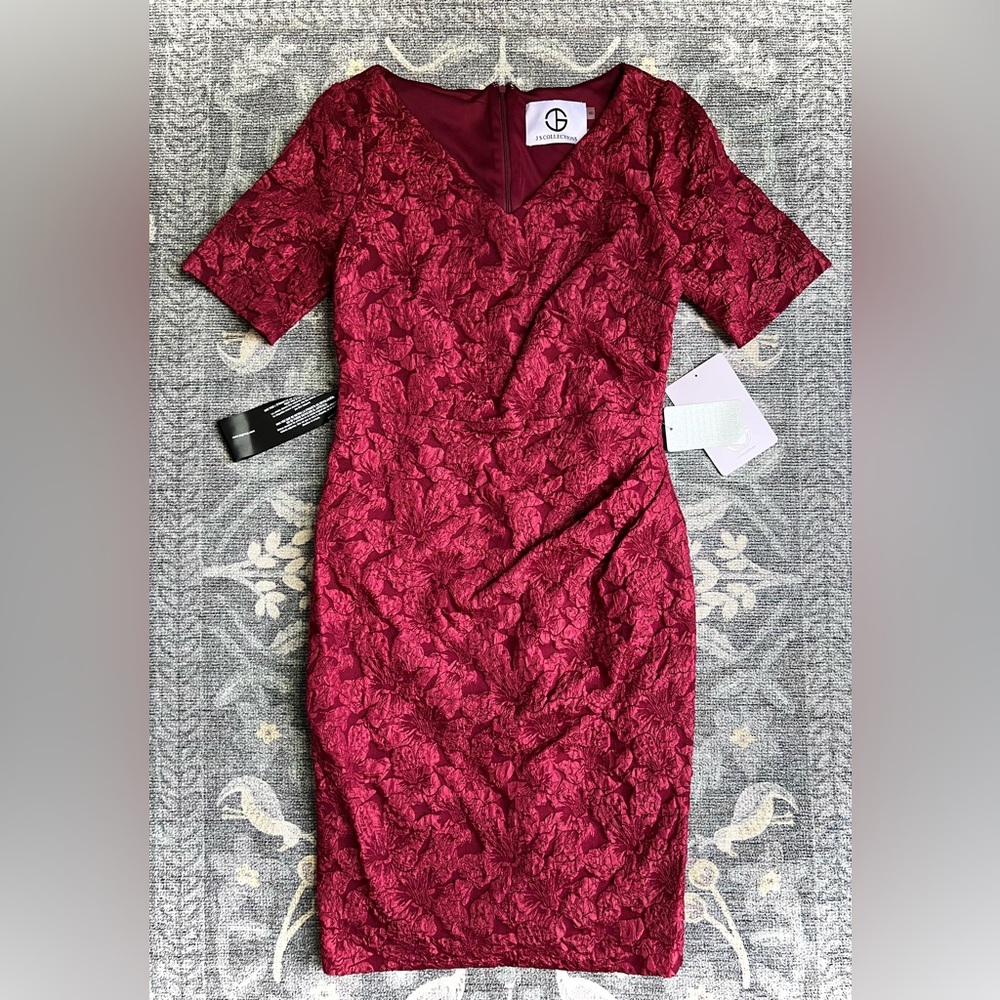 JS Collections Wine Midi Dress with textured floral fabric